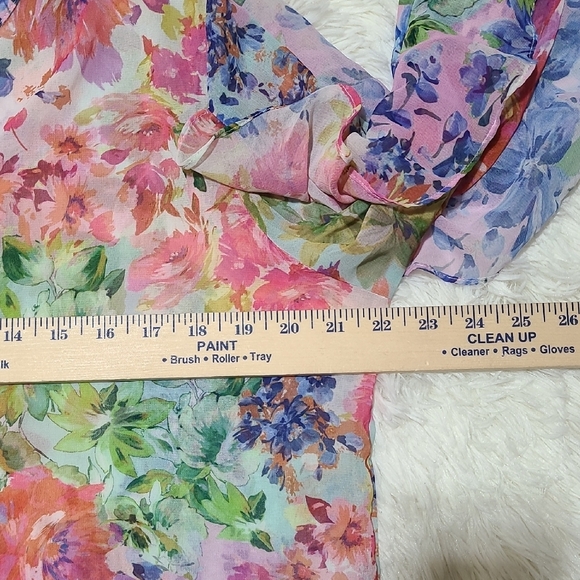 ZARA Women's Floral Chiffon Blouse - Pink and Green - Size Large - Picture 10 of 15
